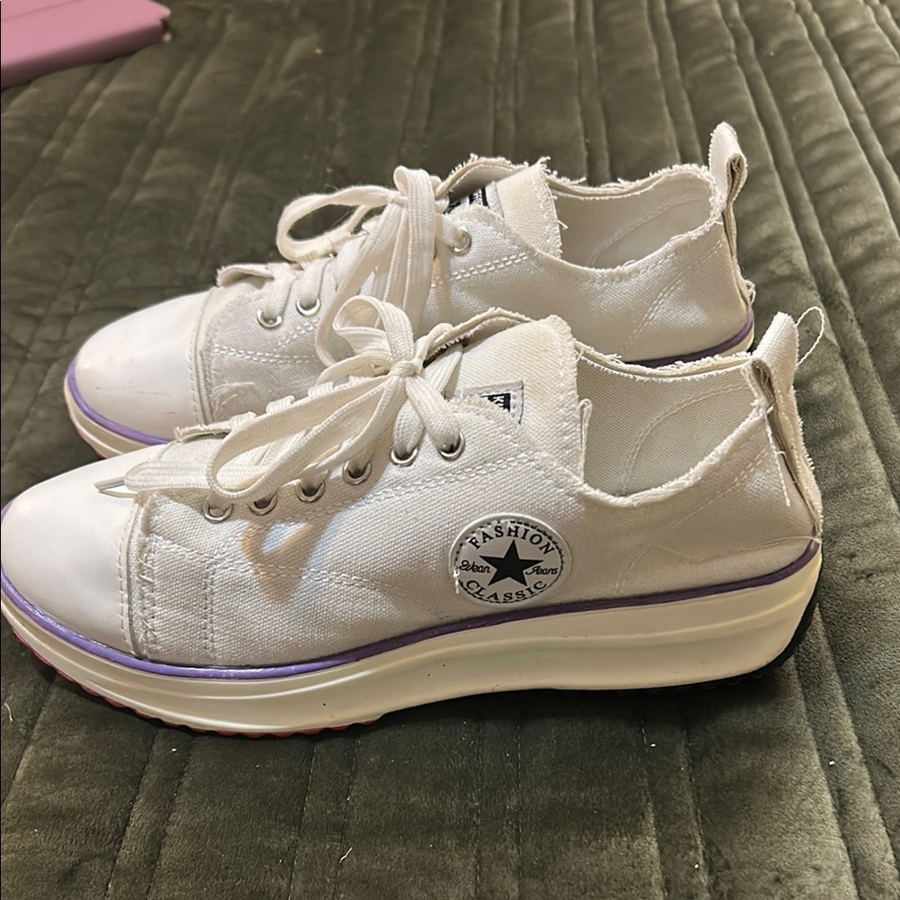 White Canvas Sneakers with Purple Accents